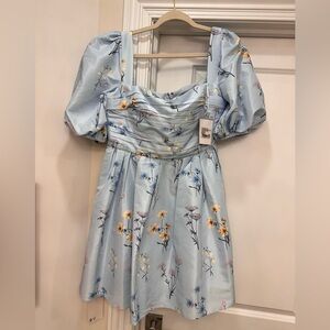 Self portrait light blue floral puff sleeve dress
